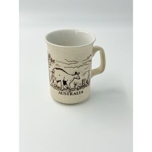 Vintage Australia Kangaroo Scene Souvenir Mug Speckled Stoneware Coffee Cup